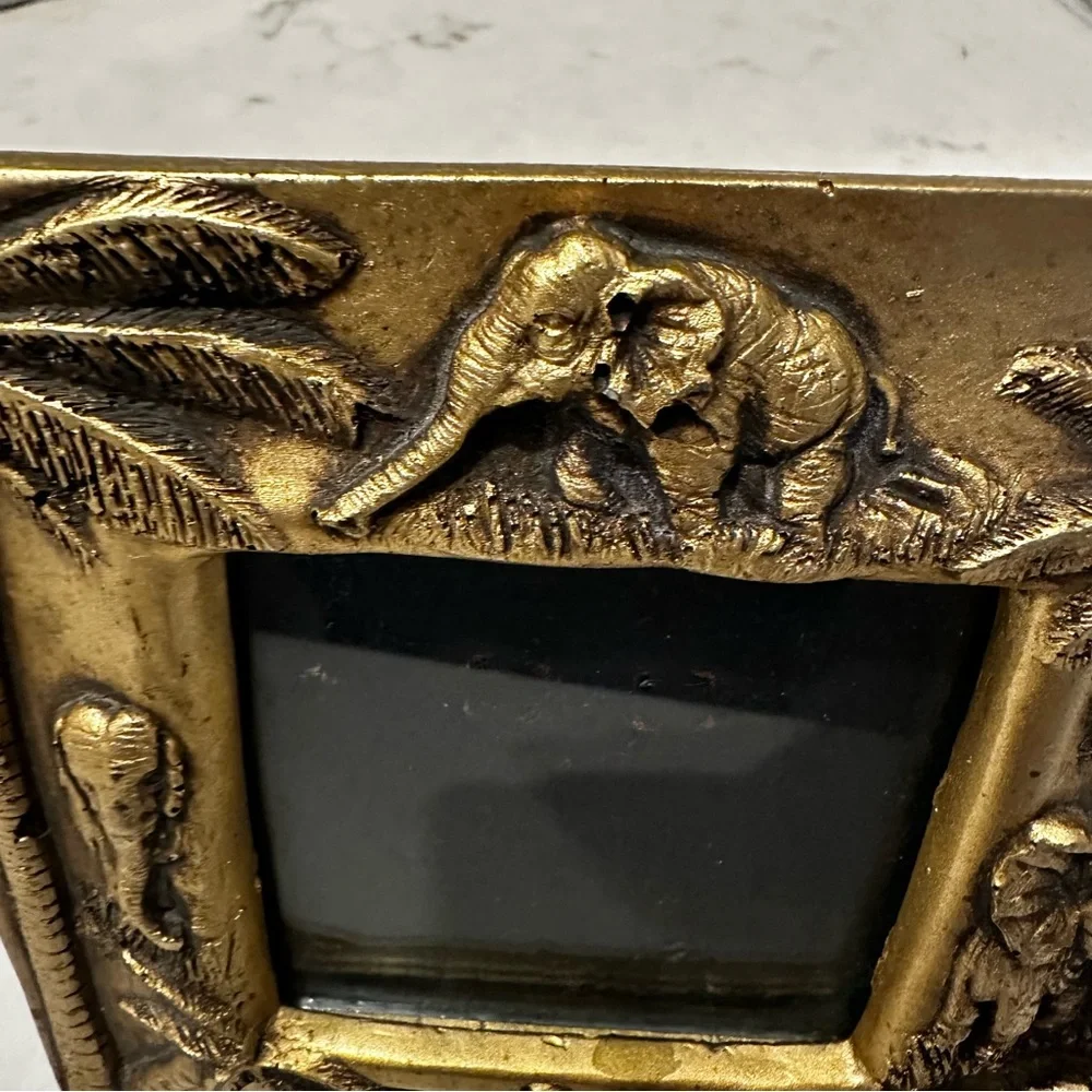 Pier 1 Imports Gold Metal Elephant Picture Frame Vintage